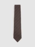 Reiss Aruttas Silk Wool Blend Stripe Tie, Tobacco/Navy