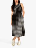 Bshirt Stripe Gathered High Neck Racer Back Dress, Black/White