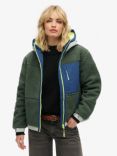 Superdry Vintage Hooded Sherpa Jacket, Green Mid