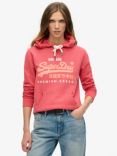 Superdry Puff Print Graphic Hoodie, Soda Pop Red Marl