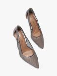 Carvela Hotsox Embellished Mesh Pointed Heeled Courts, Grey Gunmetal