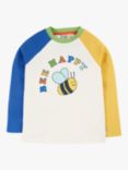 Frugi Kids' Tamar Raglan Top, Soft White/Bee Happy