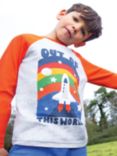 Frugi Kids' Tamar Raglan Top, Grey Marl/Out Of This World