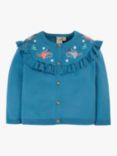 Frugi Baby Romi Ruffle Cardigan, Deep Water/Fairies