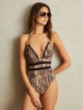 Reiss Hope Animal Print Halter Swimsuit, Mink