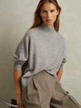 Reiss Alicia Wool Cashmere Blend Funnel Neck Jumper, Grey Marl