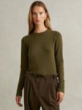 Reiss Annie Wool Cashmere Blend Crew Neck Jumper, Khaki