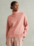 Reiss Eliza Wool Cashmere Roll Neck Jumper, Soft Pink