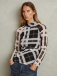 Reiss Danna Check Jersey Top, Black/White