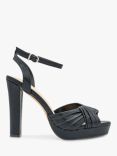 Paradox London Lyra Shimmer Pleat Toe Block Heeled Sandals, Black