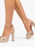 Paradox London Lyra Shimmer Pleat Toe Block Heeled Sandals, Champagne