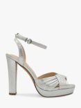 Paradox London Lyra Shimmer Pleat Toe Block Heeled Sandals, Silver