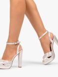 Paradox London Lyra Shimmer Pleat Toe Block Heeled Sandals, Silver