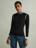 Reiss Rosa Contrast High Neck Jumper, Black/Cream