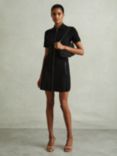 Reiss Nala Knitted Zip-Front Mini Shirt Dress, Black