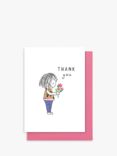 Stop the Clock Design Girl With Flowers Thank You Card