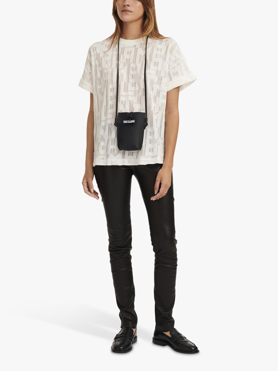 Longchamp Roseau Leather Phone Pouch Bag, Black at John Lewis & Partners