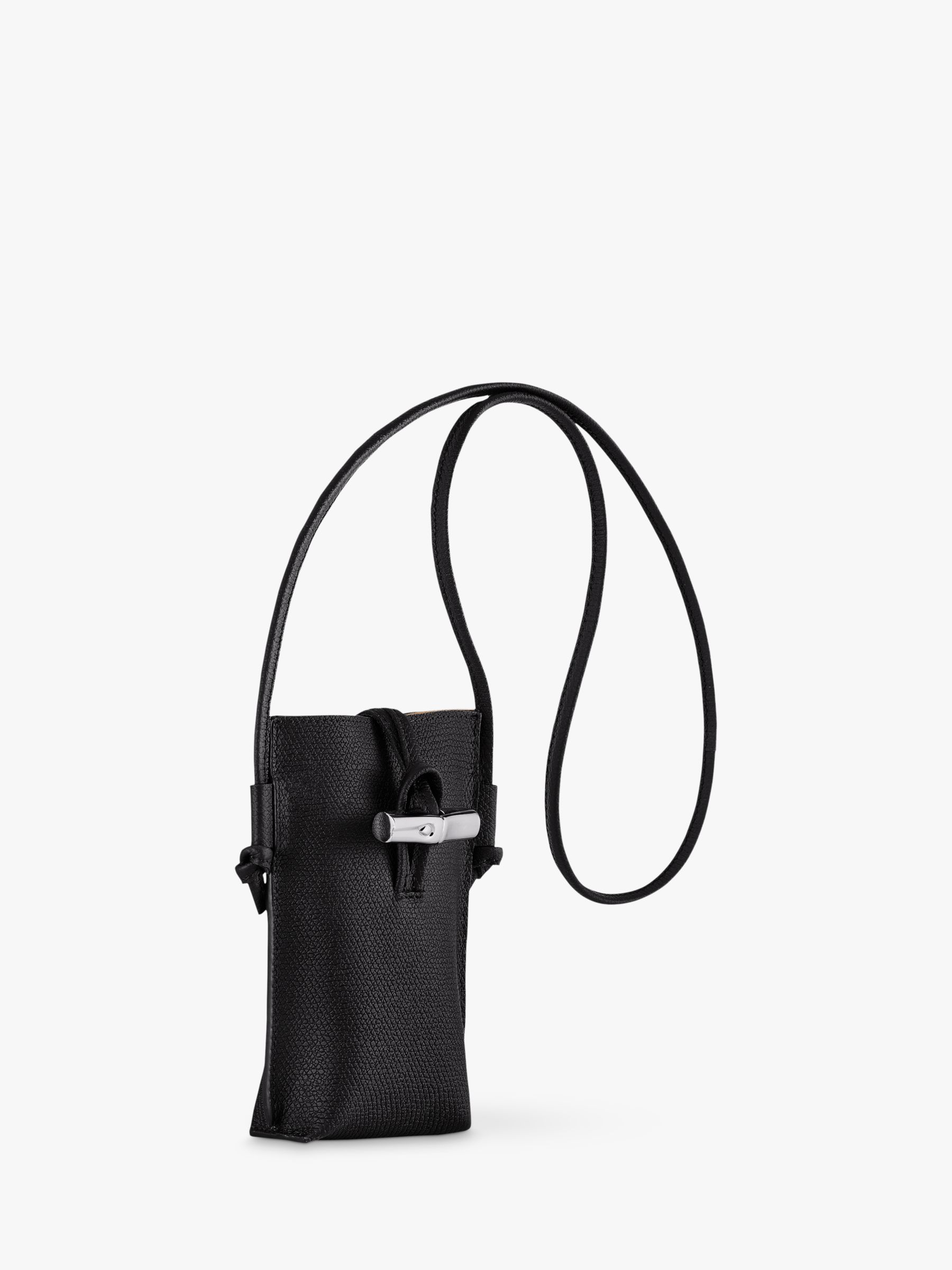 Longchamp Roseau Leather Phone Pouch Bag, Black at John Lewis & Partners
