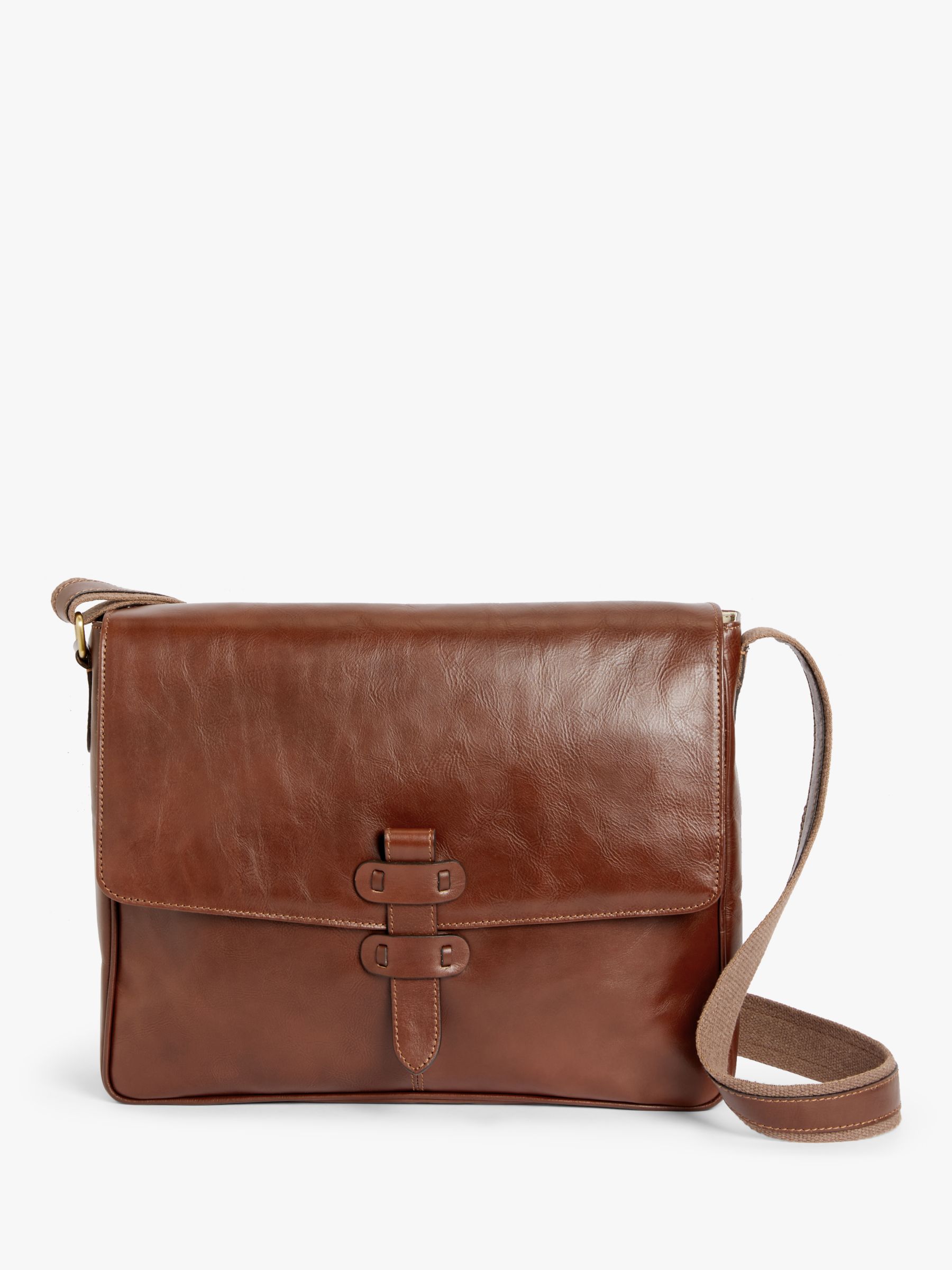 John Lewis Made in Italy Leather Messenger 2 Bag, Brown