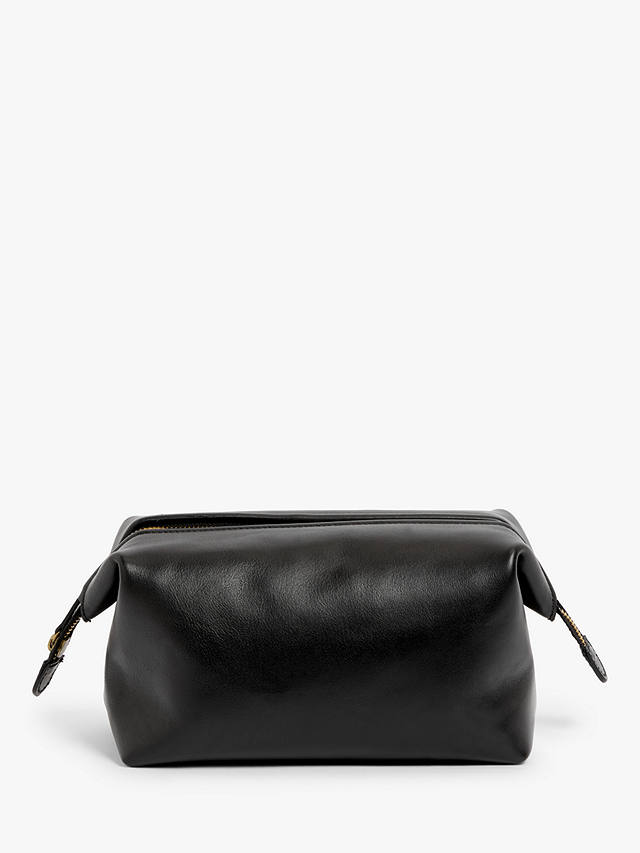 John Lewis Made in Italy Leather Wash Bag, Black 1
