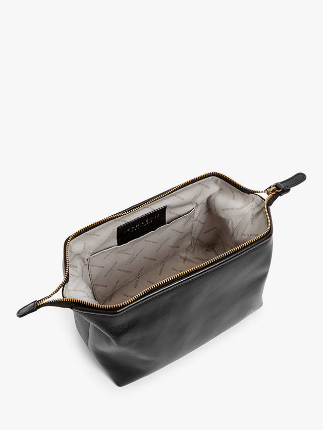 John Lewis Made in Italy Leather Wash Bag, Black 3