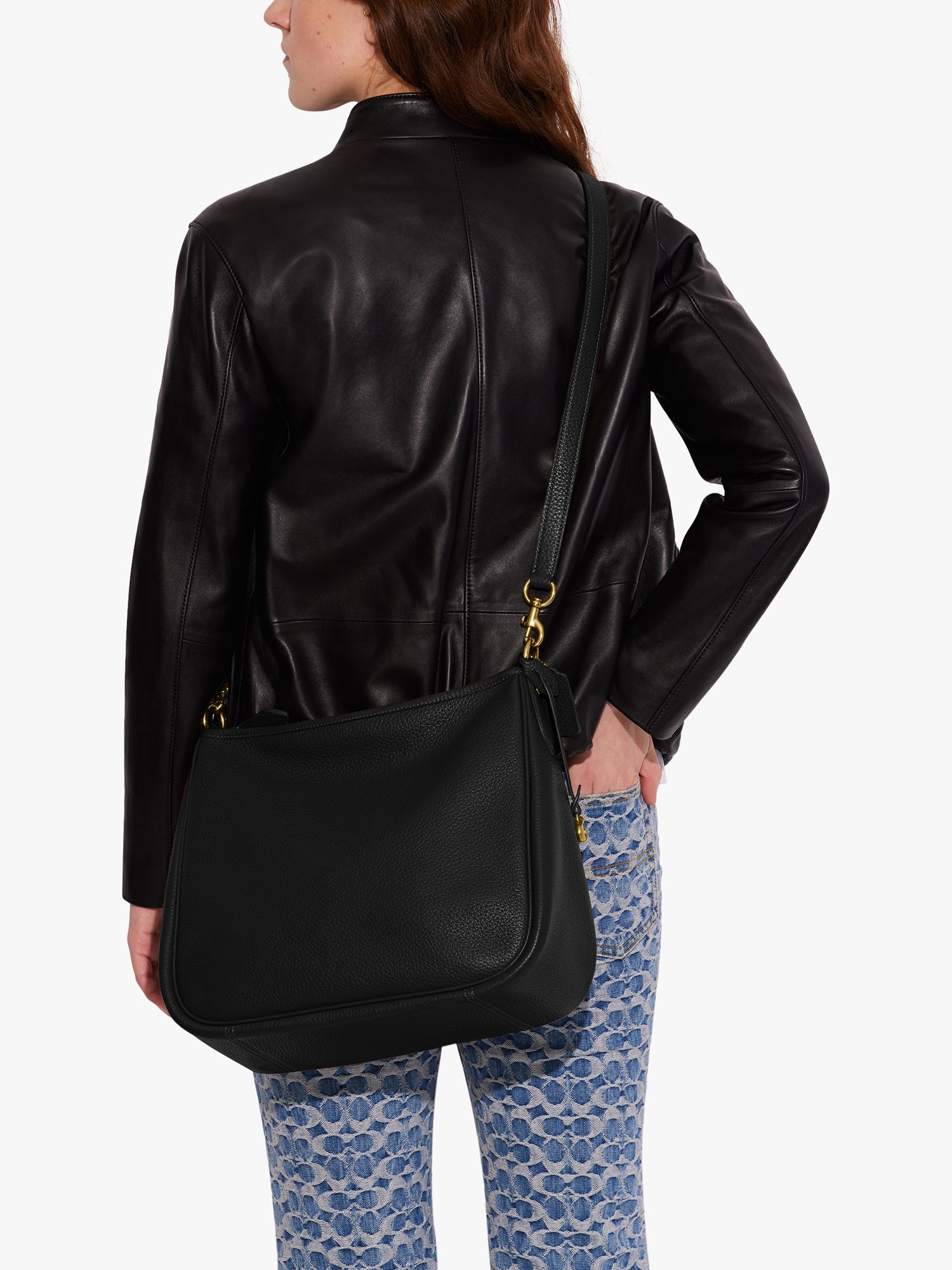 Coach Luna Leather Shoulder Bag, Black/Gold at John Lewis & Partners