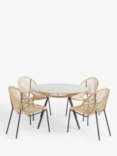 John Lewis Salsa 4-Seater Round Garden Dining Table & Chairs Set, Natural