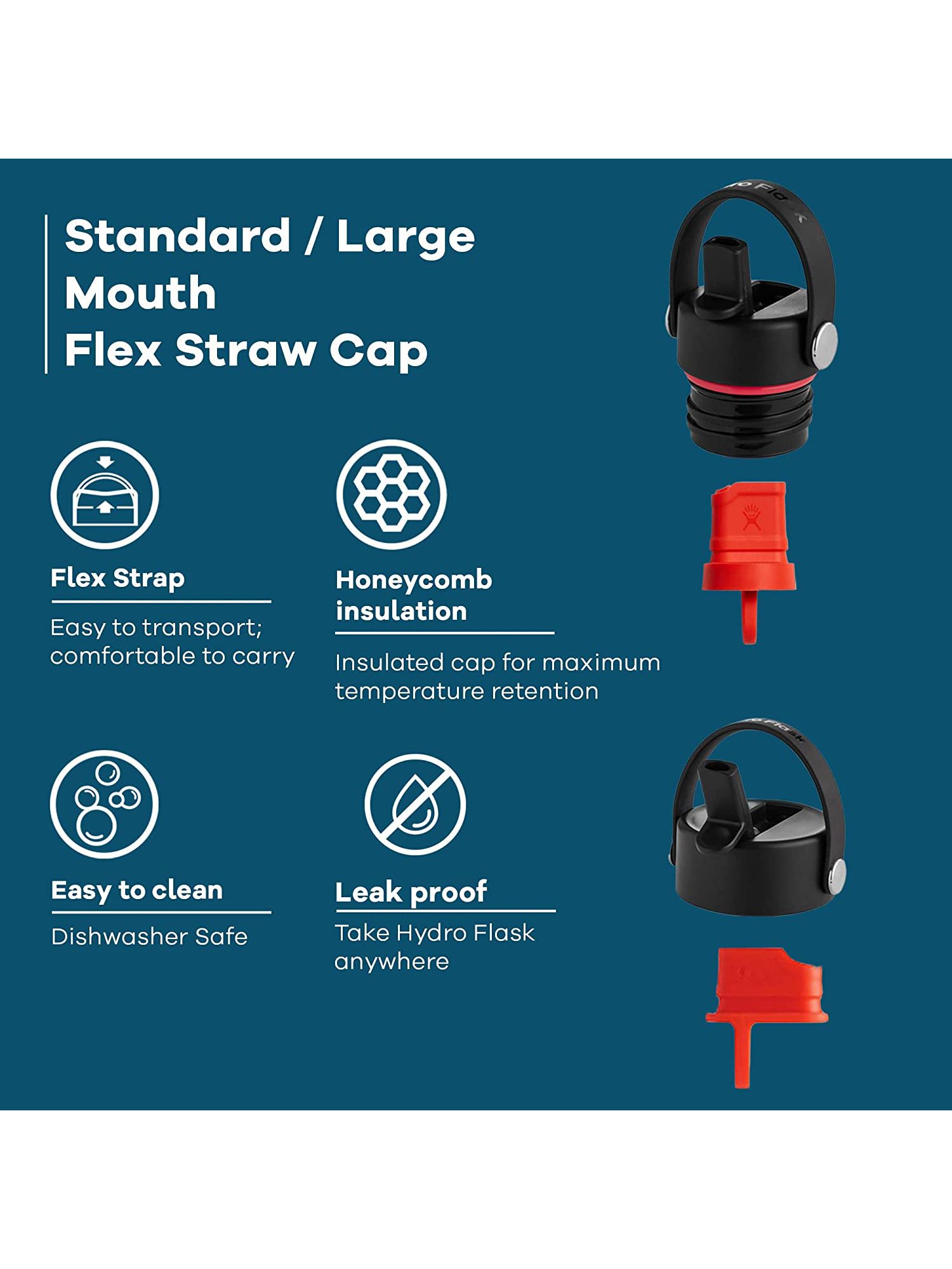 Hydro Flask Flex Straw Cap, Wide Mouth, Black