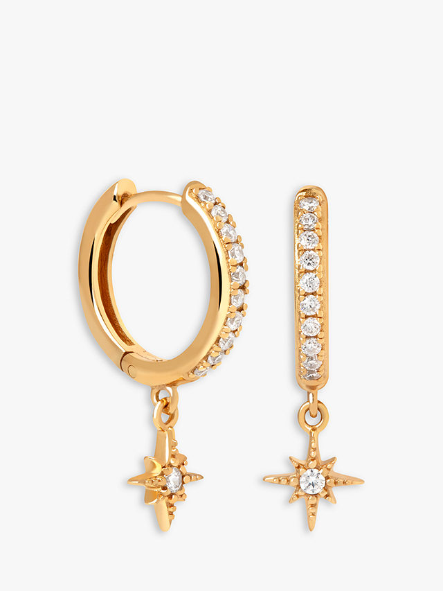 Astrid & Miyu Crystal Star Hoop Drop Earrings, Gold