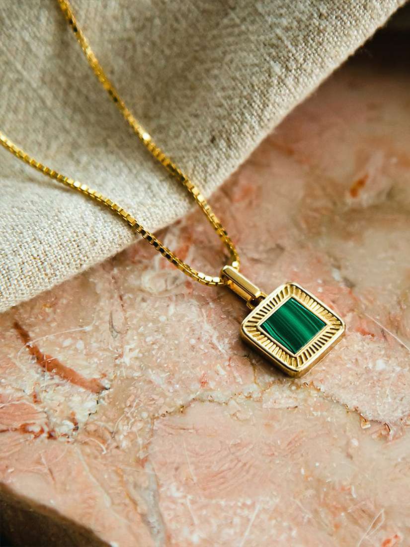 Buy Daisy London Malachite Square Pendant Necklace, Gold/Green Online at johnlewis.com