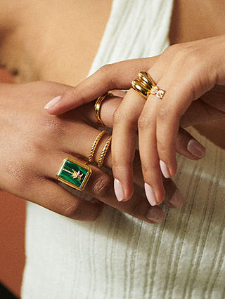 Daisy London Palm Malachite Ring, Gold/Green