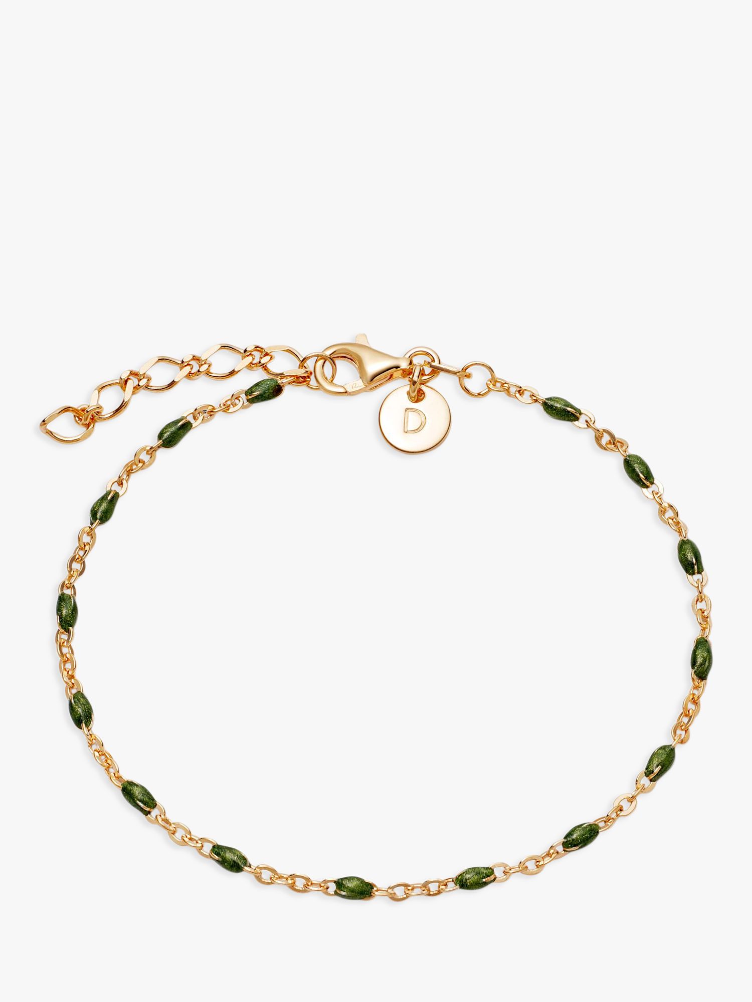Daisy London Enamel Bead Chain Bracelet, Gold/Green at John Lewis ...