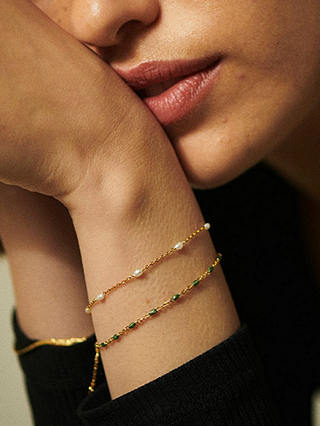Daisy London Enamel Bead Chain Bracelet, Gold/Green