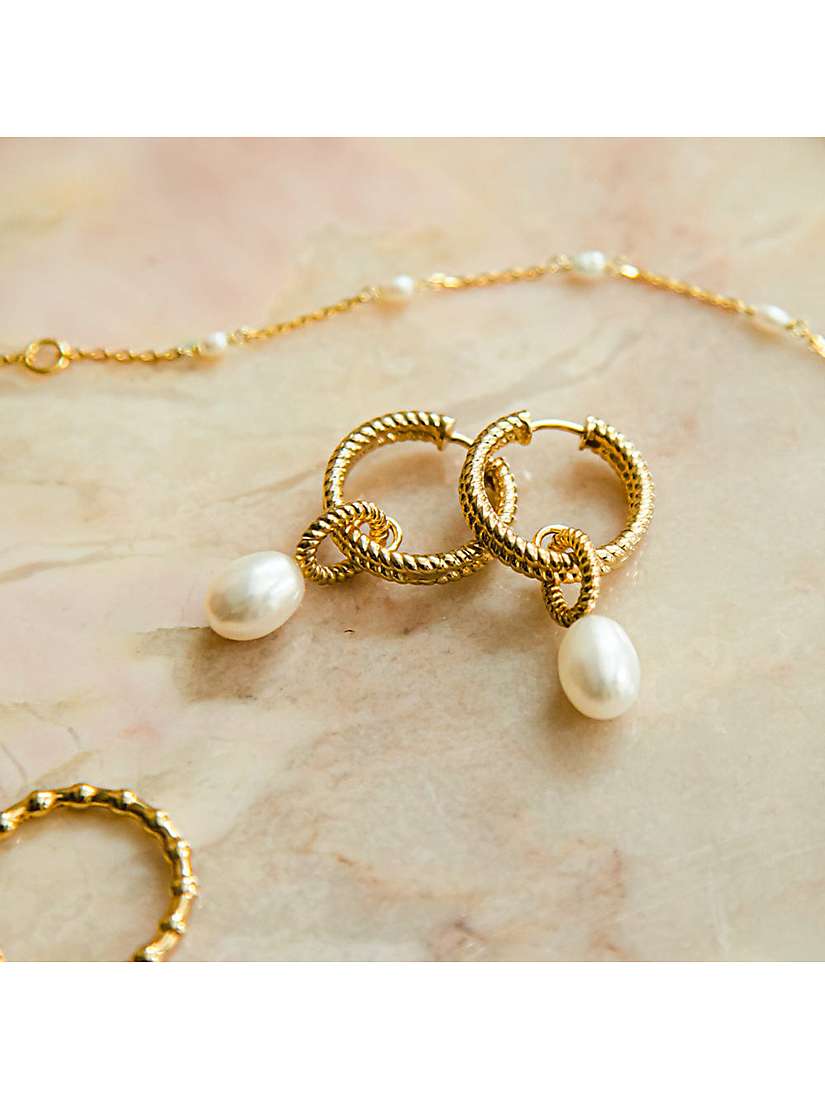 Buy Daisy London Baroque Pearl Hoop Earrings, Gold/White Online at johnlewis.com