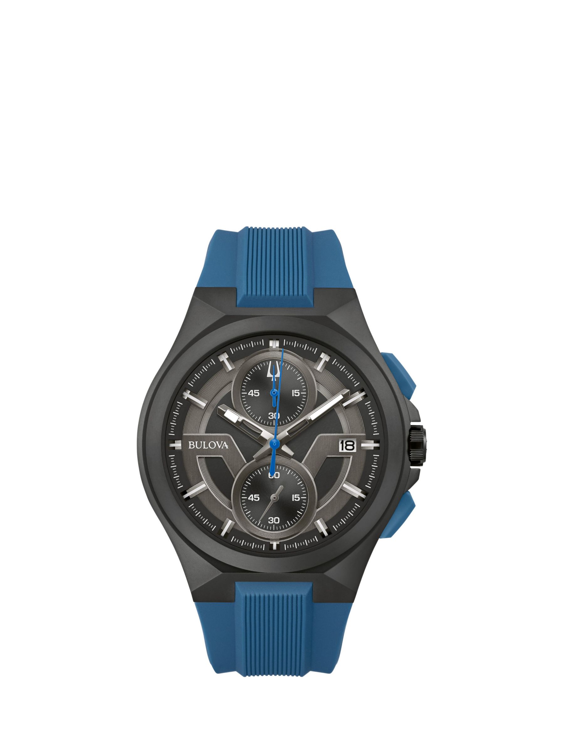 Bulova Men's Maquina Chronograph Date Silicone Strap Watch, Blue/Black ...