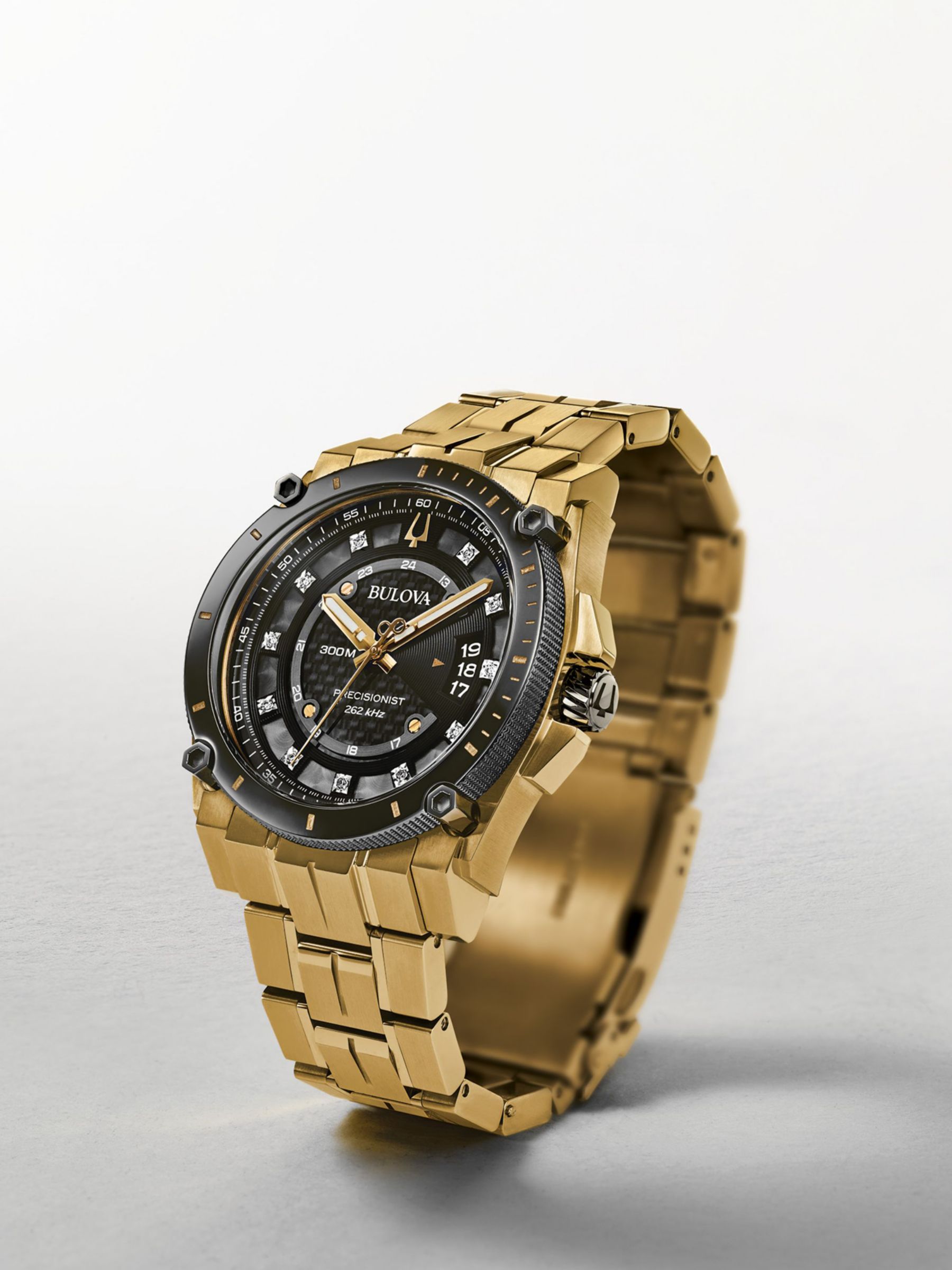 Bulova Men's Precisionist Diamond Date Bracelet Strap Watch, Gold/Grey 98D156
