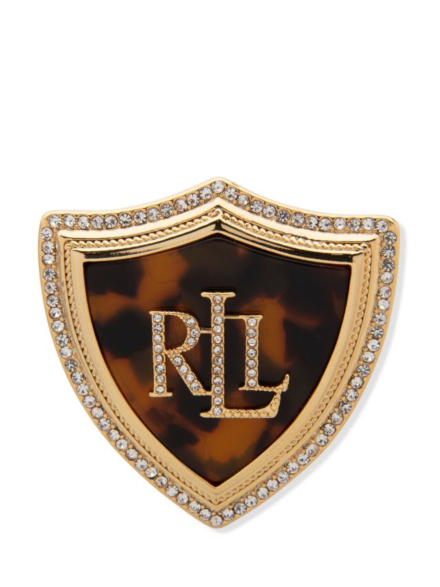 Lauren Ralph Lauren Crystal Logo Brooch, Gold/Tortoise