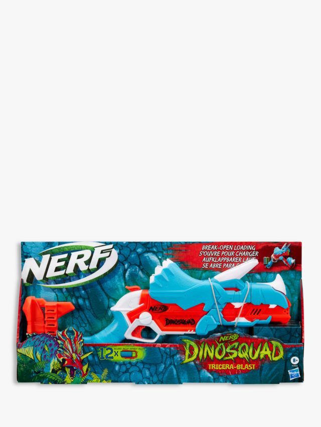 NERF DinoSquad Tricera-Blast Dart Blaster, Break-Open 3-Dart Loading, 12  Official Darts, Dart Storage, Triceratops Dinosaur Design 