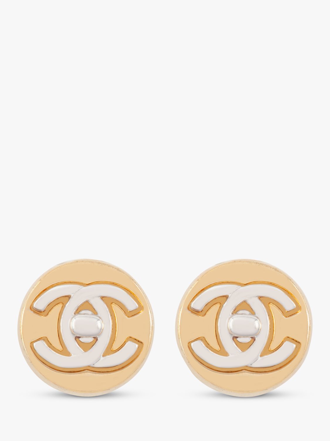 Susan Caplan Vintage Chanel Two-Tone Plated Turn Lock Clip-On