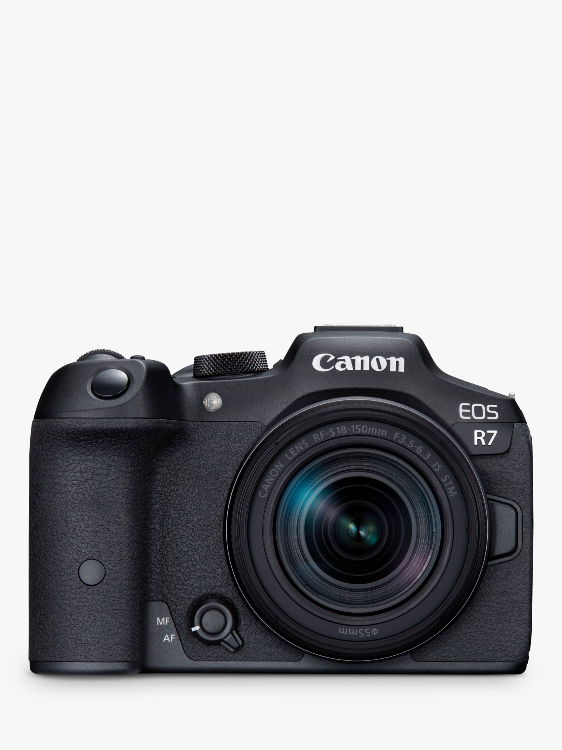 Canon EOS R7 Compact System Camera with RF-S 18-150mm Zoom Lens, 4K Ultra HD, 32.5MP, Wi-Fi, Bluetooth, OLED EVF, 3" Vari-Angle Touch Screen