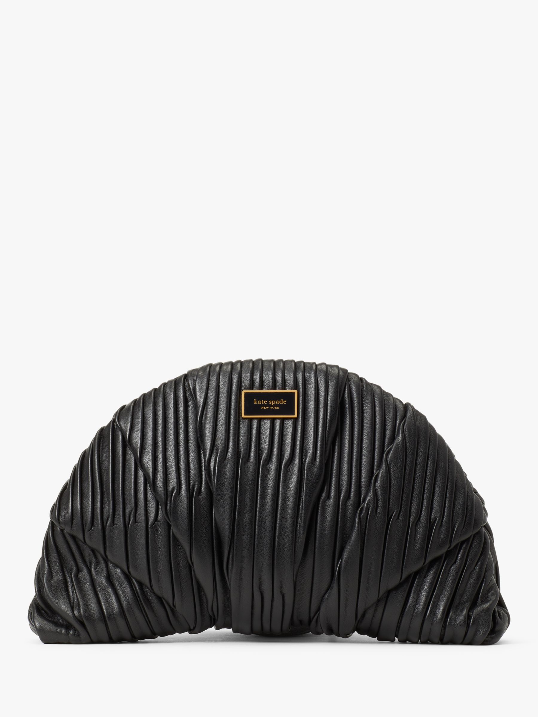 kate spade new york Leather Patisserie Pleated Croissant Clutch Bag, Black