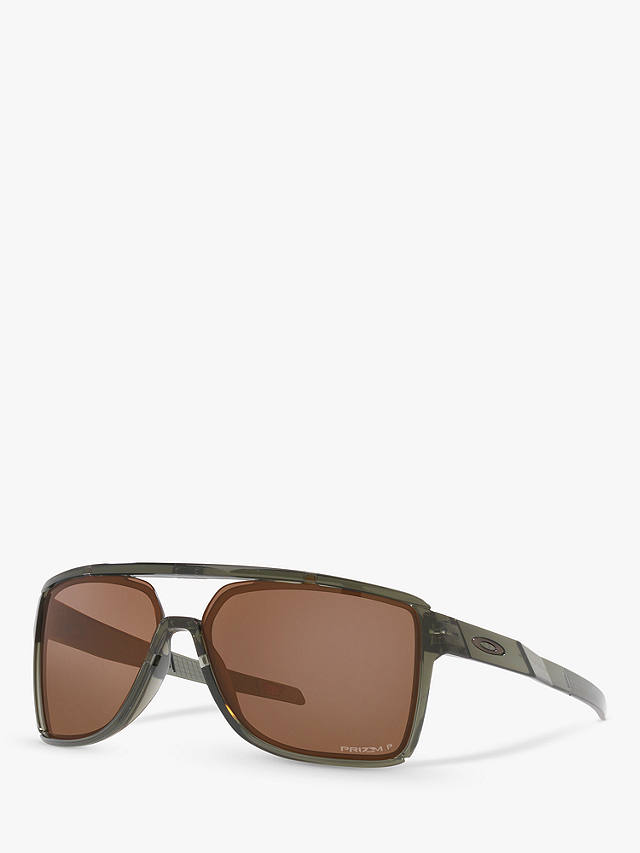 Oakley OO9147 Men's Castel Prizm Polarised Rectangular Sunglasses, Olive Ink/Brown