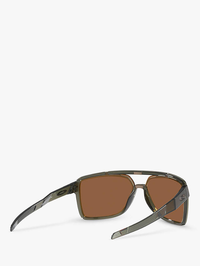 Oakley OO9147 Men's Castel Prizm Polarised Rectangular Sunglasses, Olive Ink/Brown
