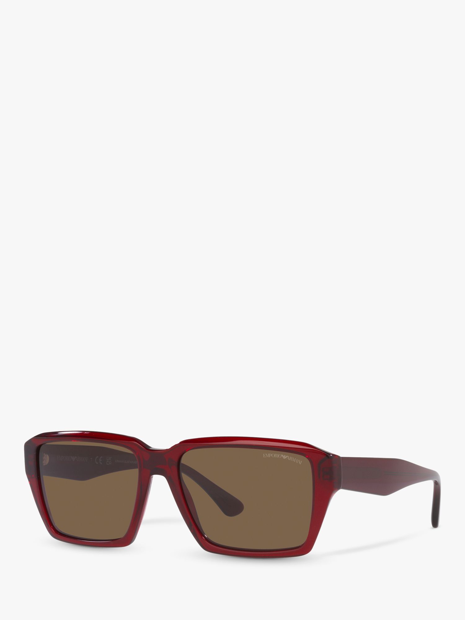 Emporio EA4186 Men's Rectangular Sunglasses, Transparent Red/Brown at & Partners