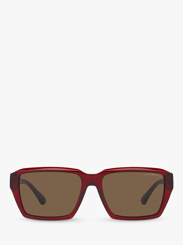Emporio Armani EA4186 Men's Rectangular Sunglasses, Transparent Red/Brown