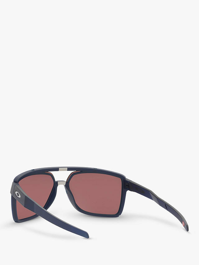Oakley OO9147 Men's Castel Prizm Polarised Rectangular Sunglasses, Matte Navy/Light Blue