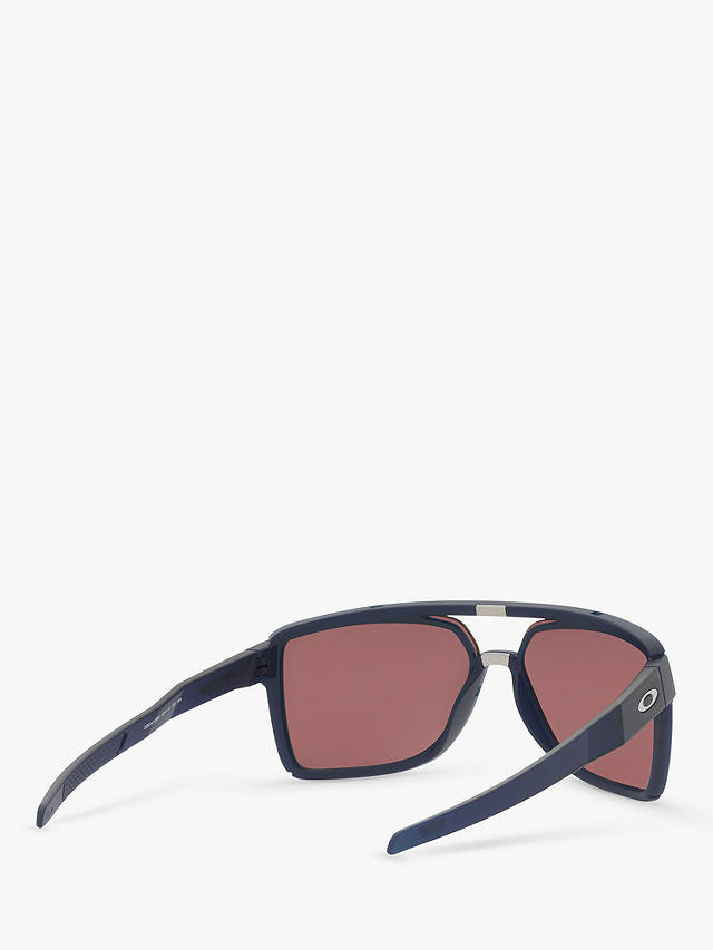 Oakley OO9147 Men's Castel Prizm Polarised Rectangular Sunglasses, Matte Navy/Light Blue