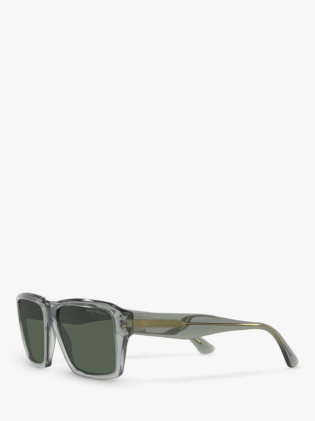 Emporio Armani EA4186 Men's Rectangular Sunglasses, Transparent Grey/Green