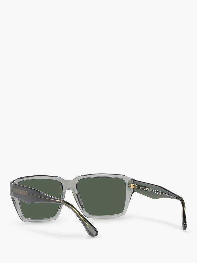 Emporio Armani EA4186 Men's Rectangular Sunglasses, Transparent Grey/Green