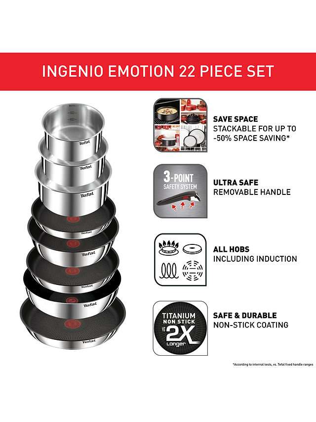Tefal Ingenio Emotion Stainless Steel Pan, Lid & Utensil Set, 22 Piece